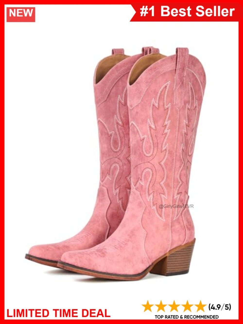 Faux Leather Western Cowboy Boots Snip Toe Mid Calf Pull On